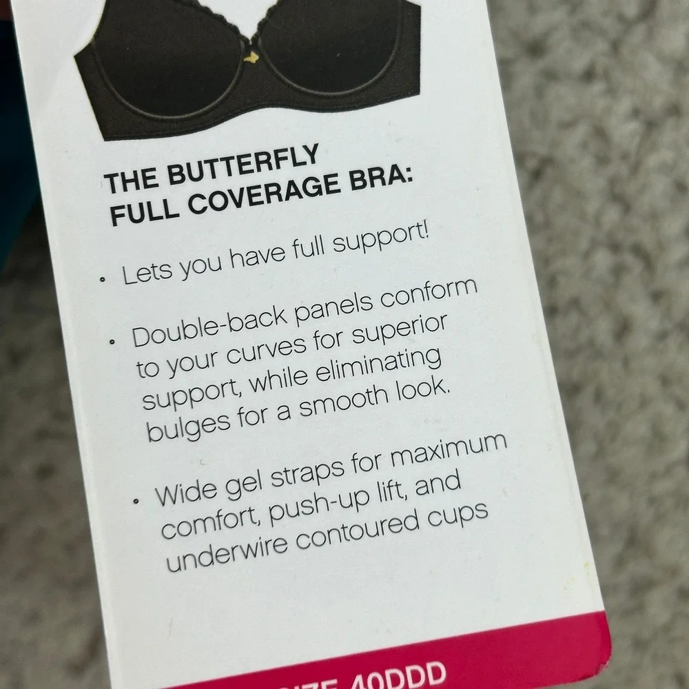 Ashley Stewart Butterfly Full Coverage Bra 40DDD Teal Blue Wide Gel Straps NEW